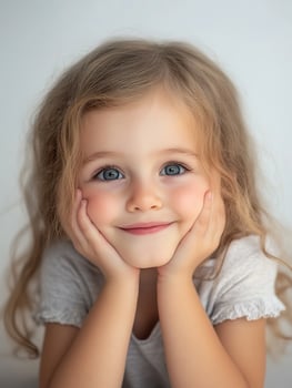 A little girl with blue eyes is smiling photo