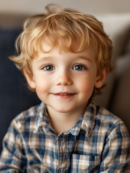 A young boy with blonde hair and blue eyes photo