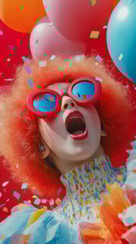 Celebrating joy with colorful confetti and playful balloons at a vibrant party event photo