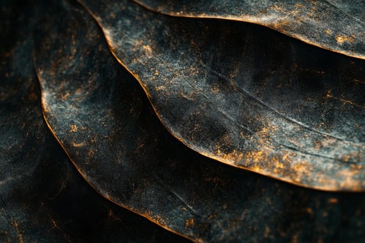 Textured green and gold surface with abstract patterns created through paint photo