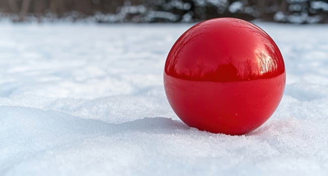 Vibrant red sphere in snowy landscape photo
