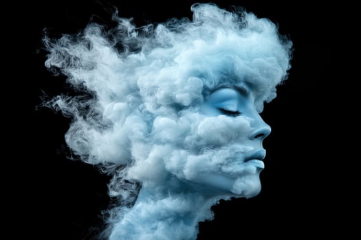 Surreal smoke portrait with closed eyes photo
