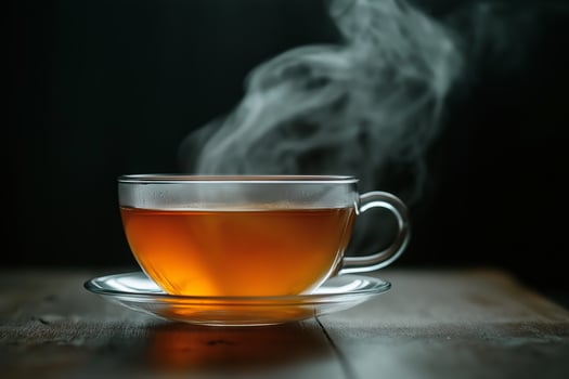 Steam Rising from a Cup of Tea on a Striking Black Background for a Cozy Vibe photo