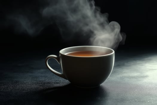 Steam Rising from a Cup of Tea on a Striking Black Background for a Cozy Vibe photo