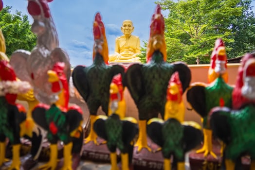 Iconic Golden Monk Statue in Thai Temple at Ayutthaya, Thailand. photo