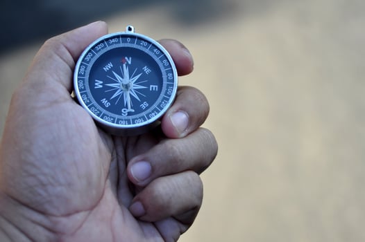 Holding Navigation Compass Closeup Outdoor photo