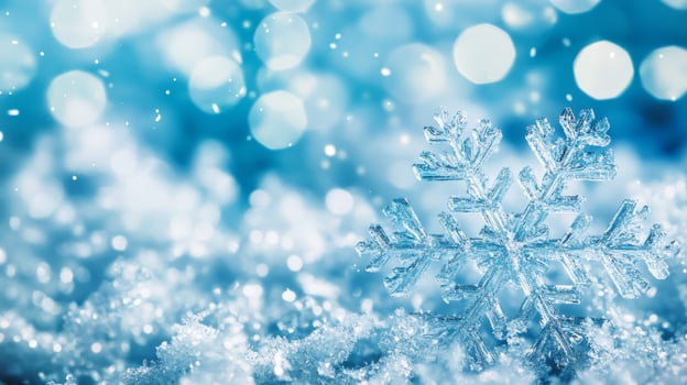 Discover and immerse yourself in the serene beauty of a snowy landscape, where the shimmering snowflakes dancing against a vibrant blue sky truly evoke the enchanting magic of winters embrace photo