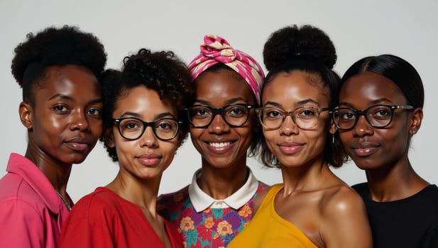 Digital artwork depicting diverse members of an African American group sporting various hairstyles and skin tones all adorned in stylish eyewear photo