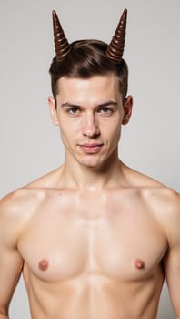A portrait showcases an individual with distinct horns identified as part of the LGBTQ community photo