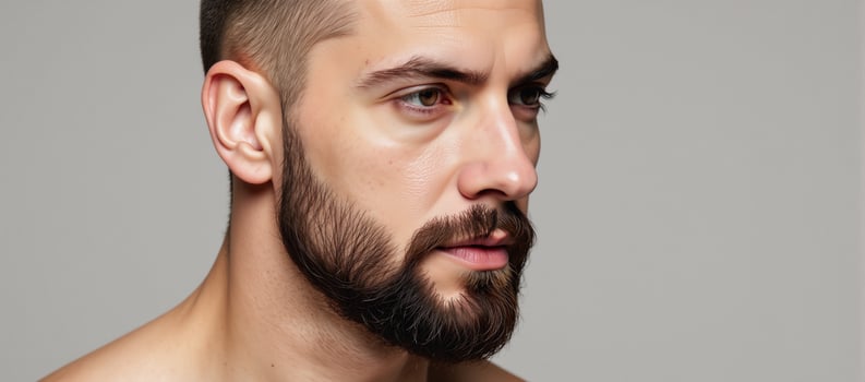 Transgender gay man wearing red lipstick bearded male face adorned with makeup photo