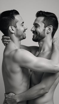 A heartfelt portrait showcases a loving LGBTQ couples embrace within a protective circle photo