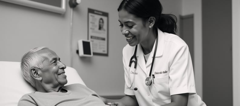 An AfricanAmerican nurse offers assistance to an elderly patient with healthcare issues photo