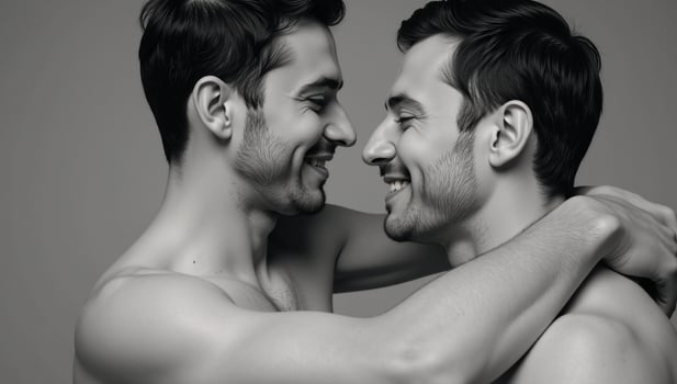 A heartfelt portrait showcases a loving LGBTQ couples embrace within a protective circle photo