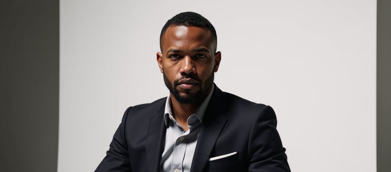 Studio portrait featuring an AfricanAmerican man photo