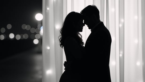 Black gay couple celebrates Valentines Day with an emotive embrace and silhouetted image symbolizing love diversity and inclusion photo