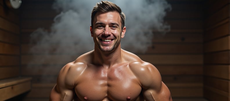 In a steamy LGBTQ themed scene a content man is depicted enjoying a sauna session humanenhanced photo