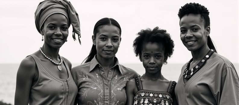 Traditional garb worn by an extended African American family photo