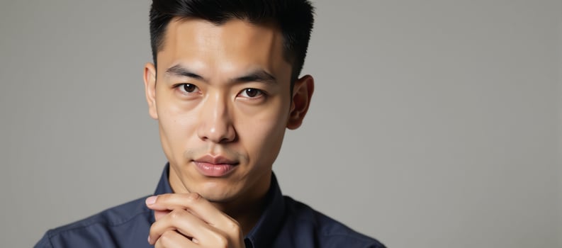 A gay Asian man adorned with vibrant orange eye liner photo