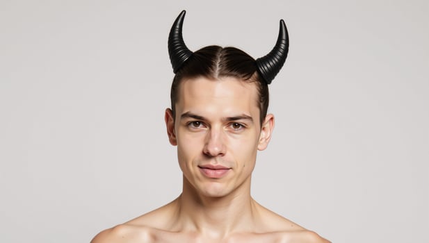 A portrait showcases an individual with distinct horns identified as part of the LGBTQ community photo