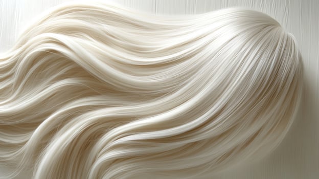 Delicate strands of silky white hair cascade gracefully, catching subtle light photo