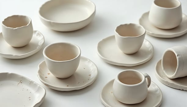 A collection of white ceramic dishes and cups photo