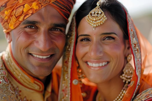 A man and woman in traditional indian clothing photo