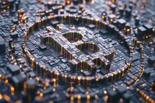 Bitcoin symbol on a city background 3d illustration photo
