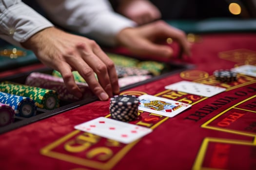 A man is playing a casino game with chips photo