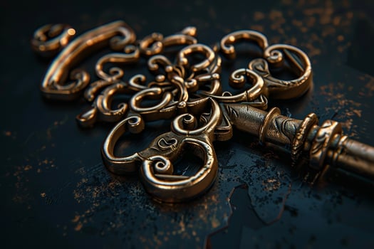 A golden key with intricate designs on it photo