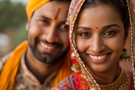 A smiling couple in traditional indian attire photo