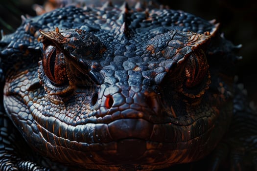 A lizard with striking textures and colors rests on a rock, blending with its surroundings. The detailed scales glisten under the daylight, emphasizing its unique features photo