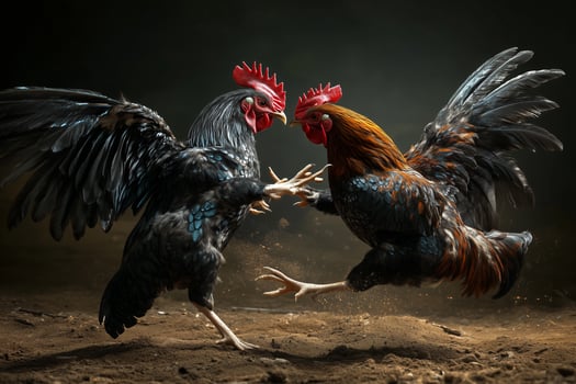 Intense Rooster Combat in Dramatic Lighting photo
