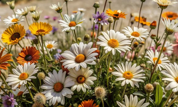 White field daisies in a meadow in the sunlight photo