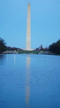 The monument tower view with the sunset sky as background in Washington DC photo