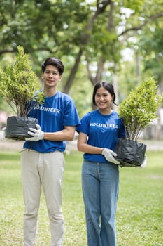 Volunteer Team Planting Trees in a Park to Promote Environmental Conservation and Community Engagement photo