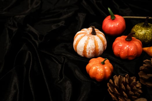 Halloween decorations background. Halloween Scary pumpkin head on wooden table Halloween holiday concept photo
