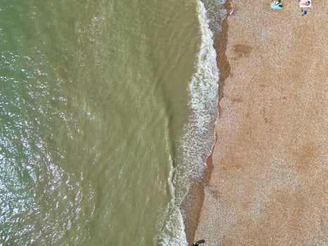 High Angle View of Most Beautiful British Tourist Attraction Sea Front and Ocean of Eastbourne Ocean City of England UK. Aerial Footage Was Captured with Drone's Camera on May 11th, 2024 photo