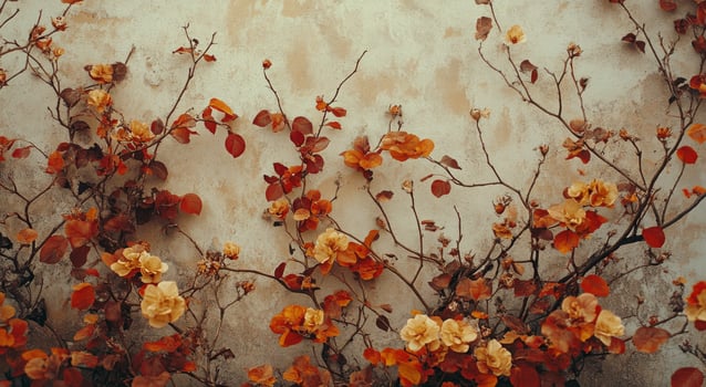 Dried flowers arranged on a textured wall background for rustic decor inspiration photo