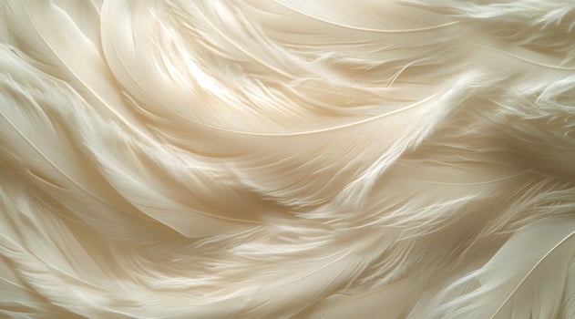 Feathers arranged in a gradient of beige and white colors on a soft surface photo