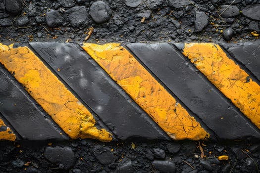 Urban Safety Design Yellow and Black Diagonal Stripes on Asphalt Surface photo