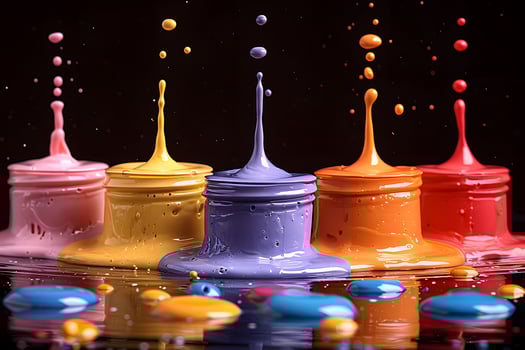 Vibrant Paint Splash Art with Five Colorful Jars for Creative Expression photo