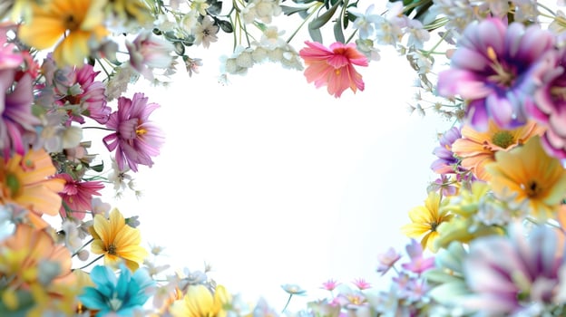 Colorful Floral Frame with White Background. Spring and Summer Floral Design photo