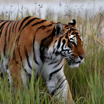 A tiger walking through tall grass photo