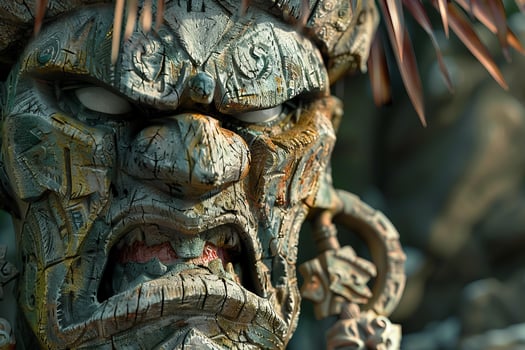 Ancient mayan wooden mask showing signs of age and weathering photo