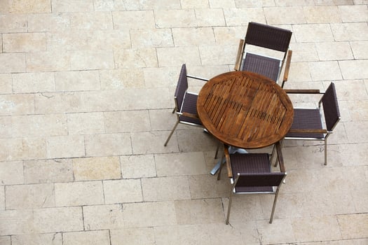 Outdoor summer cafe tables with chairs photo