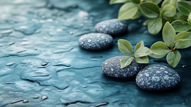Stones and leaves on a wet surface photo