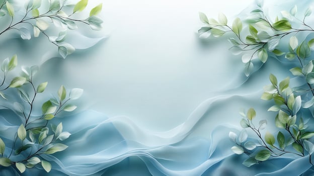 A blue background with leaves and branches photo