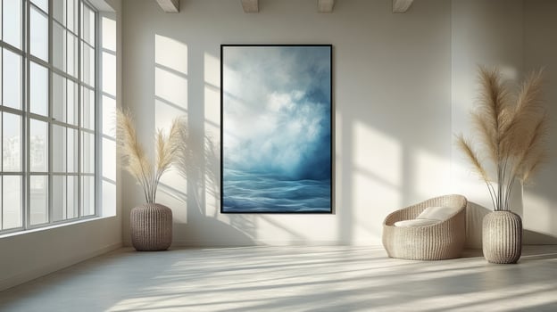 A large painting of a wave in a room photo