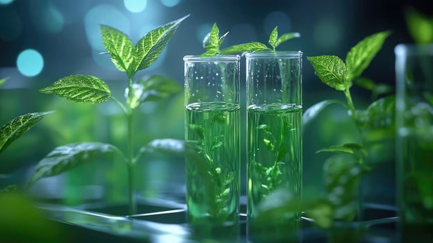 Scientist is growing plants in vitro in test tubes in laboratory photo