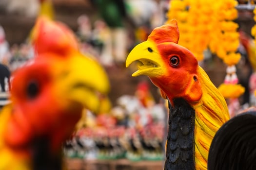 Traditional Thai Rooster Statues.Symbols of Prosperity at Ayutthaya, Thailand. photo